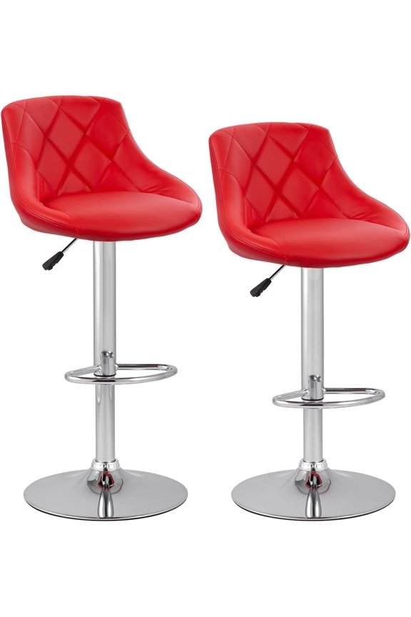 Bar Stools Set of 2,Modern PU Leather,Armless with Backrest Swivel Bar Stools,Red