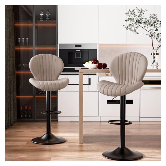 Bar Stools Set of 2, Modern Swivel Bar Stool, Light