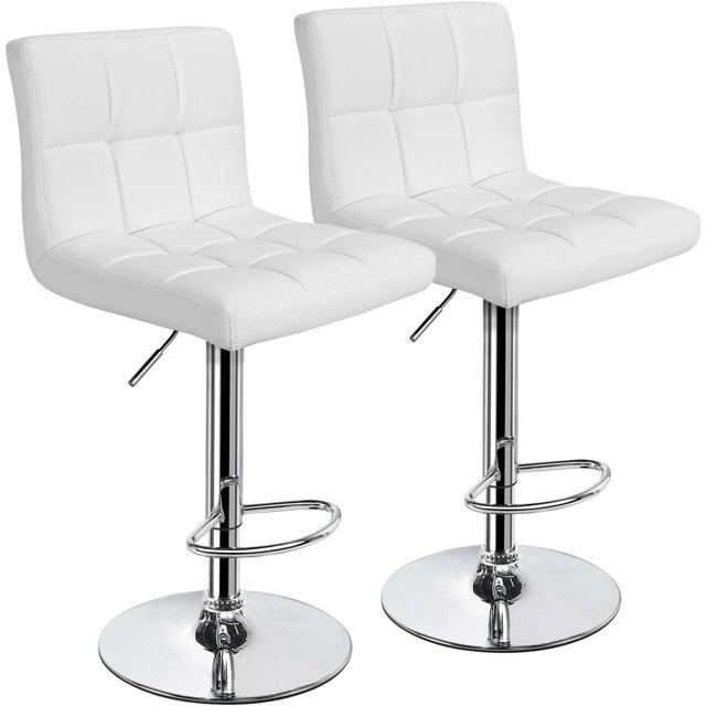 Bar Stools Set of 2, PU Leather Adjustable Swivel Barstools, Armless