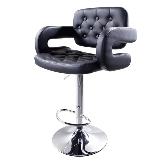 Bar Stools Set of 2, PU Leather Adjustable Swivel Barstools, Counter Height Bar Stools with Backs, Black