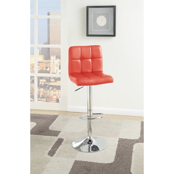Bar Stools Set of 2 | Red Color for Dining Room | Metal and Faux Leather Design | Offers Comfortable Seating