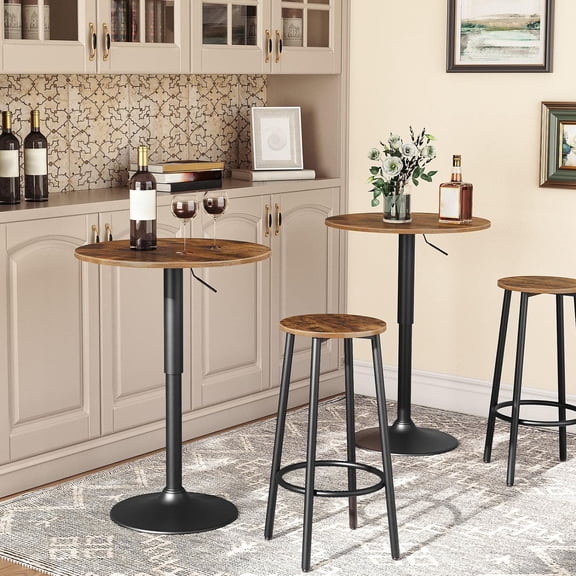 Bar Stools Set of 2, Rustic Brown Kitchen Height Stools with Footrest, Sturdy Steel Frame for Dining Room Party