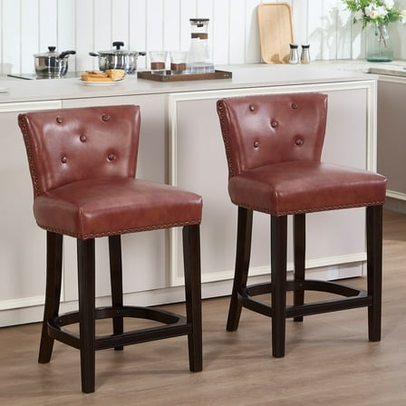 Bar Stools Set of 2,Seat Height 29.5'' Leather Wooden Bar Stools(Beige 2pc)