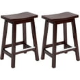 thumbnail image 1 of Bar Stools Set of 2, Solid Wooden Saddle-Seat Stools Kitchen Counter Barstool 24-Inch Height Counter Height Pub Chairs for Dinning Room Kitchen, 1 of 7