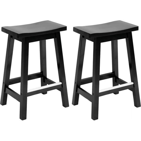 Bar Stools Set of 2, Solid Wooden Saddle-Seat Stools Kitchen Counter Barstool 24-Inch Height Counter Height Pub Chairs for Dinning Room Kitchen