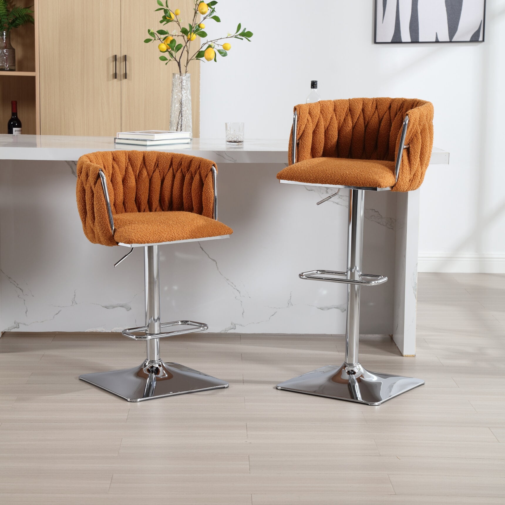 Bar Stools Set of 2, Swivel Barstools with Back and Widen Metal Base