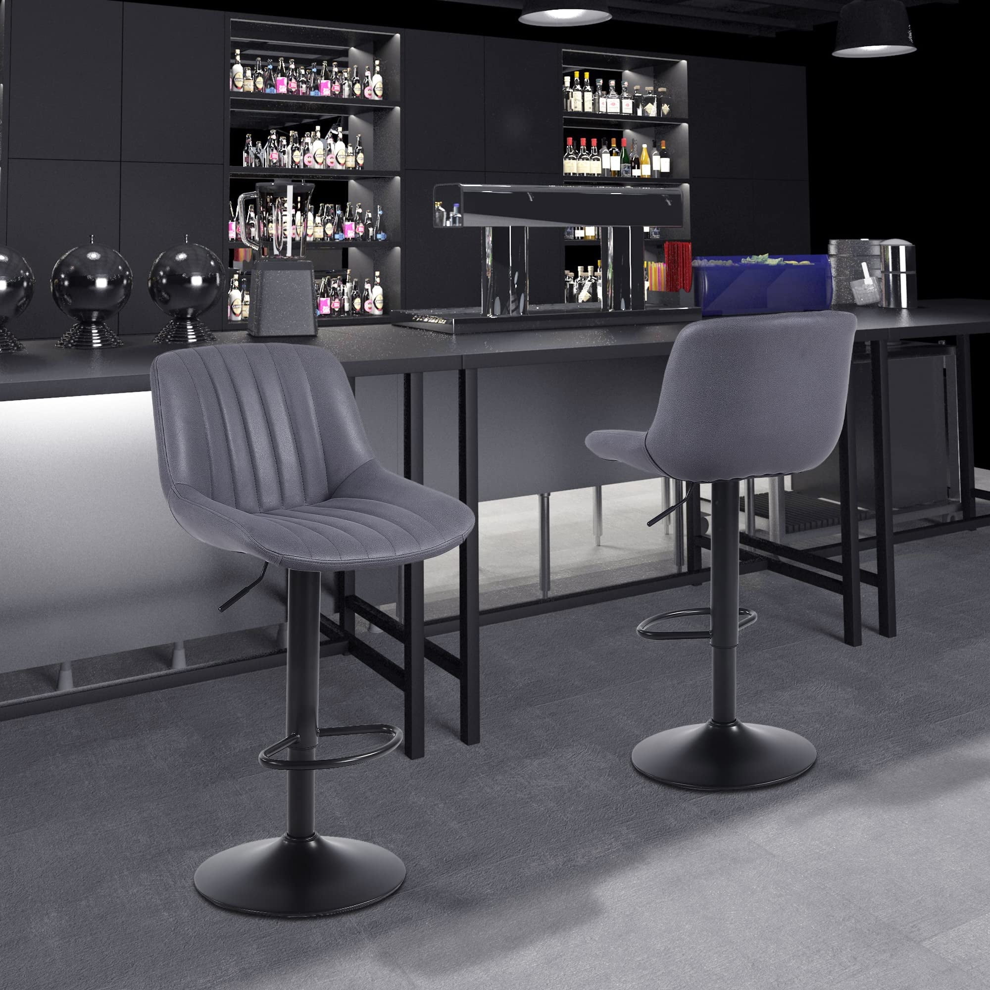 Flysky Bar Stools Set of 2, Swivel Counter Height Barstools with Back,Bar Chairs for Kitchen, Grey