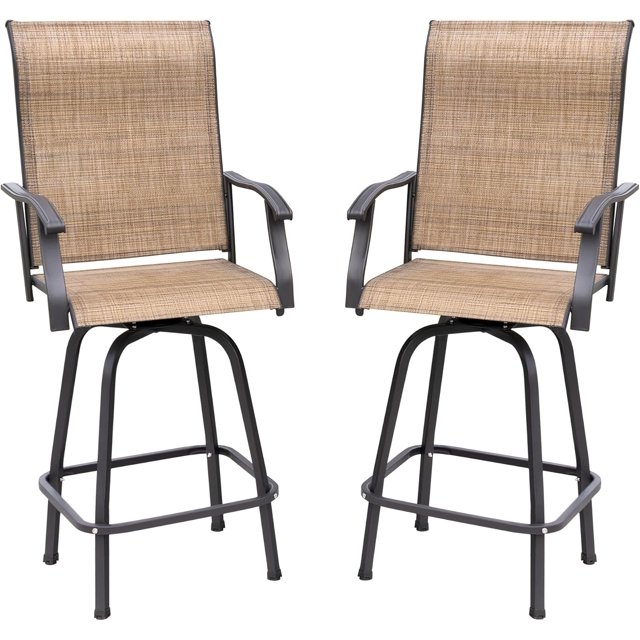 Bar Stools Set of 2 Textile Outdoor Bar Chairs Bar Height 360 Rotating