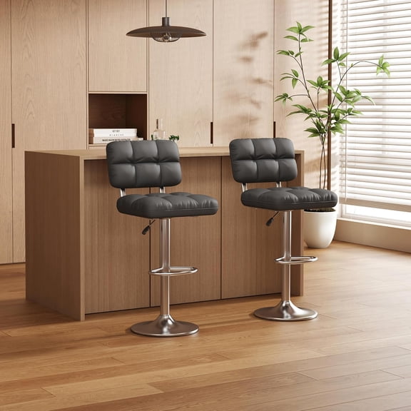 Bar Stools Set of 2 Upholstered Adjustable Counter Height Swivel Bar Stools Island Chairs with Back for Bar Kitchen Dining Room, Grey