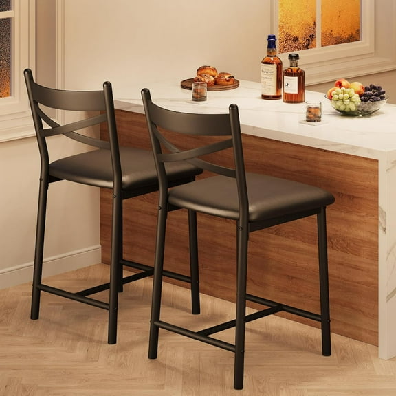 Bar Stools Set of 2, Upholstered Bar Chairs with Back, Thick Cushion, Counter Height Barstools for Kitchen Island Apartment Counter Bar