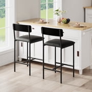 Bar Stools Set of 2, Upholstered Height Bar Stools with Backrest and Footrest, Kitchen Barstools for Island, Counter Bar, Easy Assembly, Black