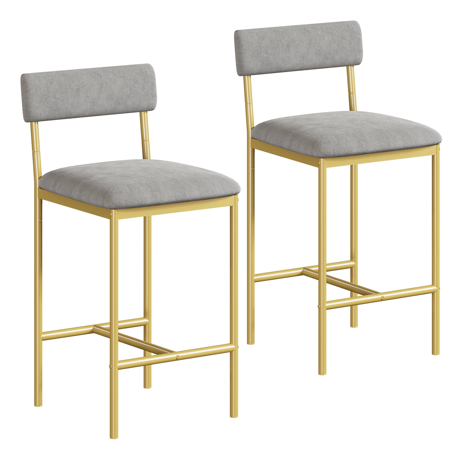 Bar Stools Set of 2, with Back Metal Legs, Modern Upholstered Barstools for Kitchen Island, Cafe