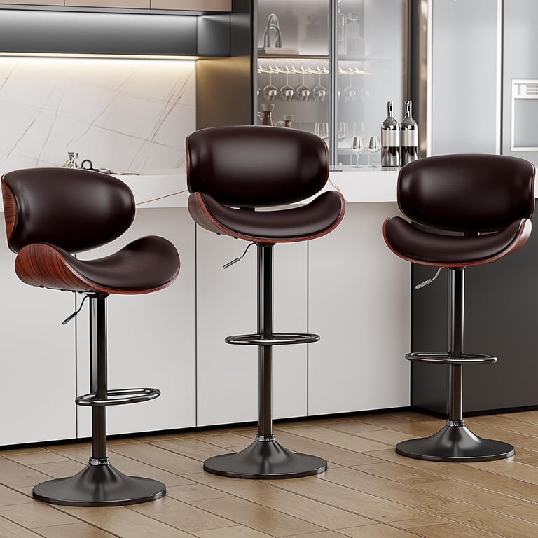 NOBPEINT Set Of 2 Adjustable Swivel Bar Stools - Chrome Base, Black PU Leather, 21.7" To 29.5"H