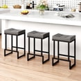 thumbnail image 1 of FIRAVOE Bar Stools Set of 3, Backless Counter Height Bar Stools (24") Modern Faux Leather Saddle Barstools for Kitchen Island, Gray, 1 of 8