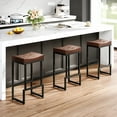 thumbnail image 1 of FIRAVOE Bar Stools Set of 3, Backless Counter Height Bar Stools (28") Modern Faux Leather Saddle Barstools for Kitchen Island, Brown, 1 of 8