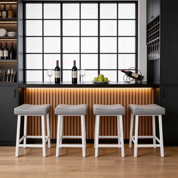 Bar Stools Set of 4, 24" Counter Height Upholstered Padded Barstools with Curved Surface, Ergonomic Saddle Seat, for Kitchen Island, Home Bar