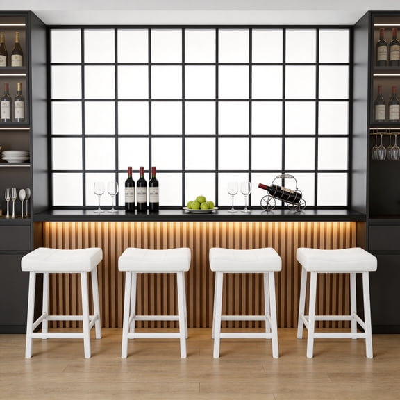 Bar Stools Set of 4, 24" Counter Height Upholstered Padded Barstools with Curved Surface, Ergonomic Saddle Seat, for Kitchen Island, Home Bar