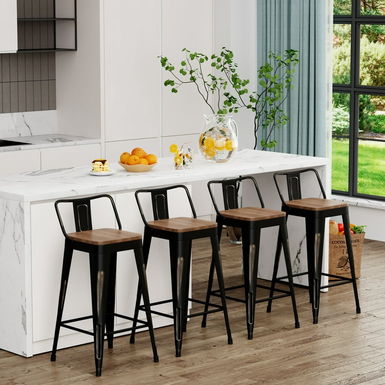 Bar Stools Set of Bar Height Metal Barstools with Wood Seat Low