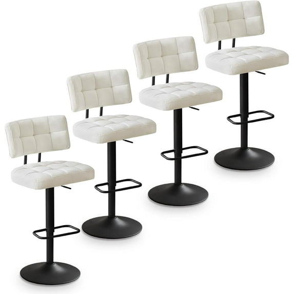 Bar Stools Set of 4,Height Adjustable Swivel Barstools,Armless Linen Fabric Counter Height Bar Stools with Footrest for Kitchen Home Bar,Beige