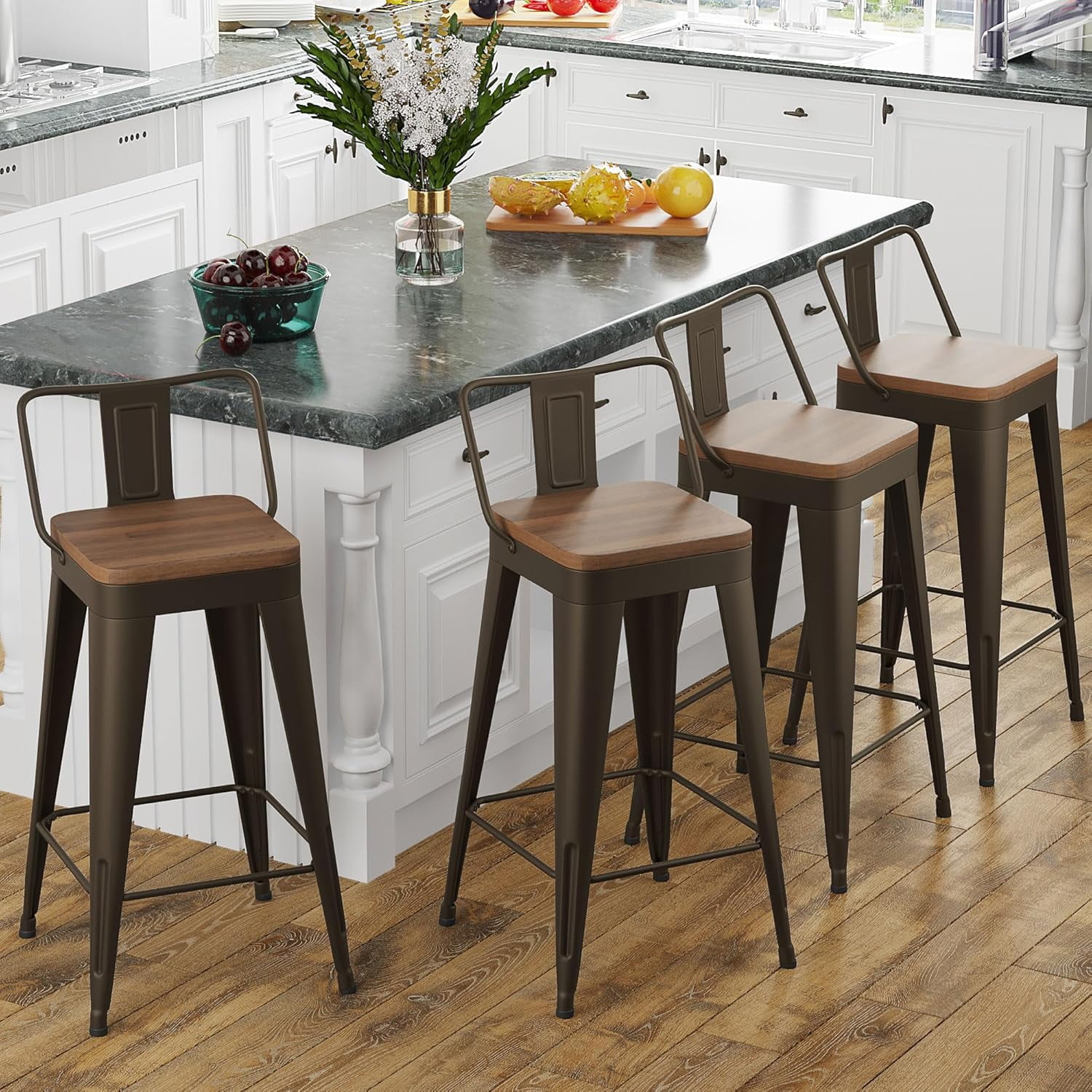 Bar Stools Set of 4 Metal Bar Stool Counter Height Bar Stools Rusty ...
