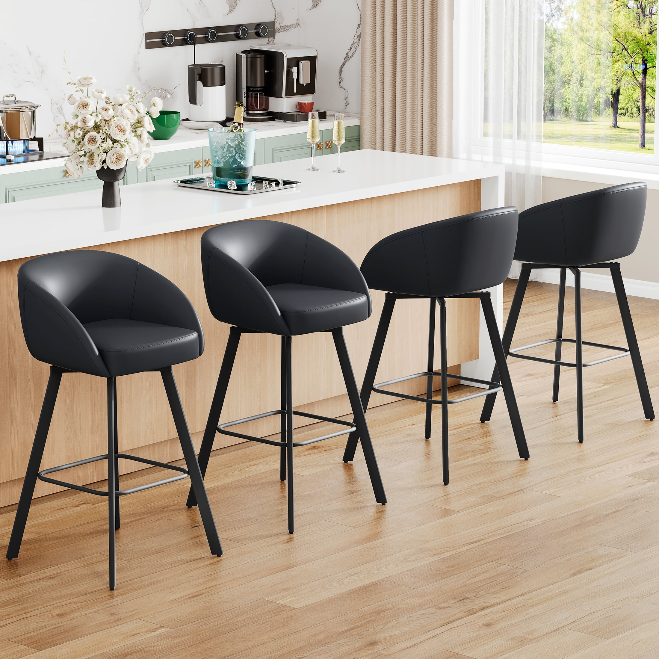 FIRAVOE Bar Stools Set of 4, Swivel Bar Height Bar Stools with Back \u0026 Arms  (30\, image size:2200x2200