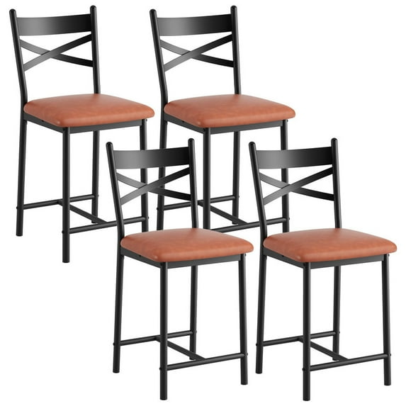 Bar Stools Set of 4, Upholstered Counter Height Bar Stools with Backand & Thick Cushion, Modern Dining Chairs for Kitchen Island Apartment, Brown