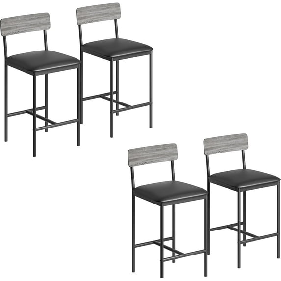 Bar Stools Set of 4, Upholstered Counter Height Bar Stools with Backrest and Footrest, Kitchen Barstools for Island, Counter Bar, Gray