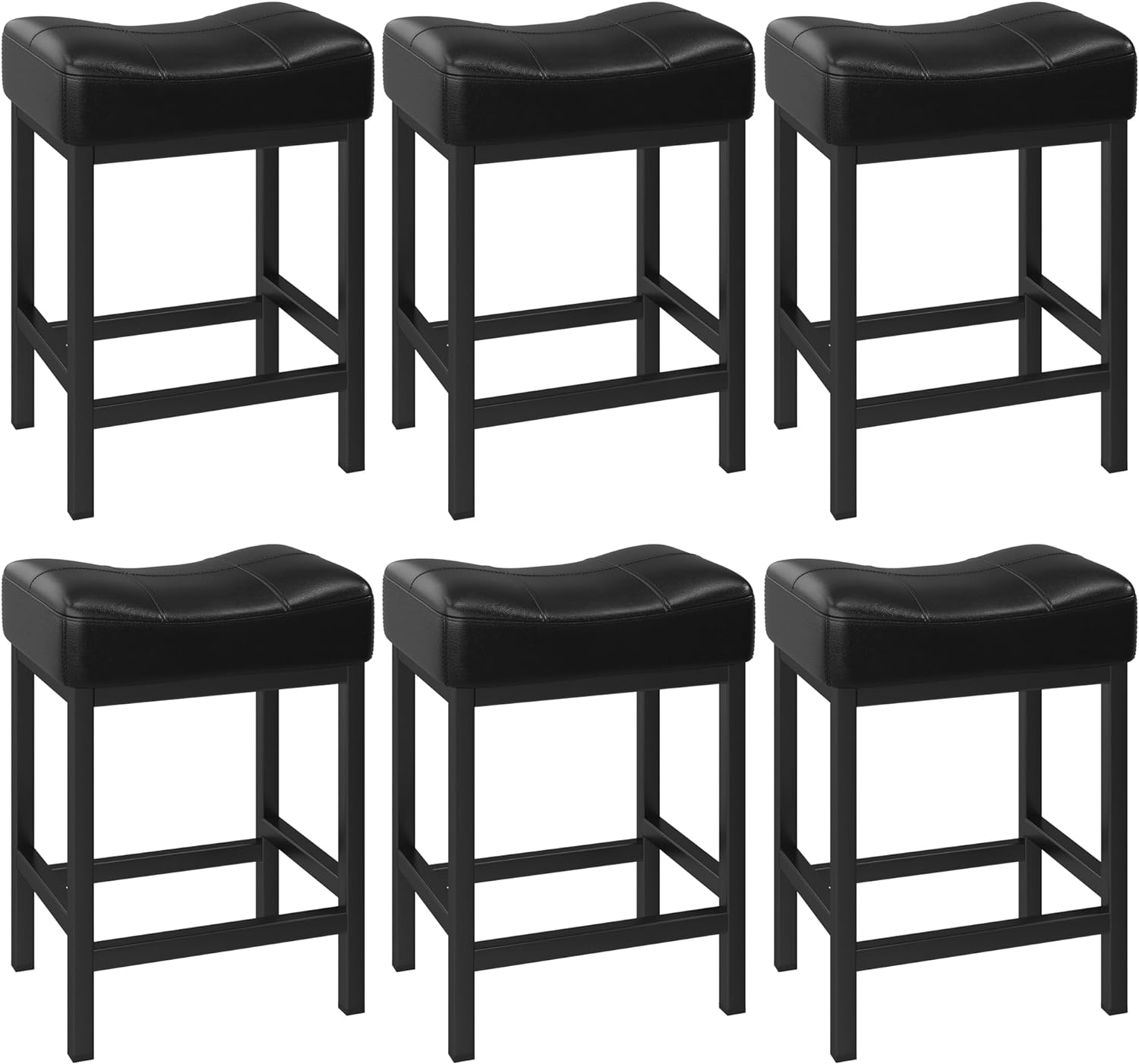 Bar Stools Set of 6, Counter Height Stools 24" Saddle Stools, Bar