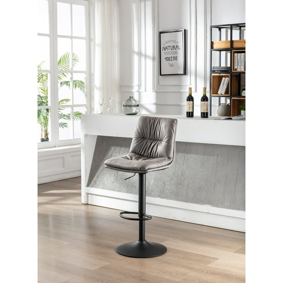 Bar Stools Sets of 2, Adjustable Counter Stools Bar Chairs, Microfiber Fabric Vintage Design Swivel Barstools Air Lift Stools Counter 360 Degree Swivel Seat Top, for Home, Living Room, Bar, SS2944