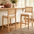 thumbnail image 1 of Bar Stools Sets of 2, LEGAHOME 28" Bar Height Bar Stools, Farmhouse Linen Upholstered Bar Stools with Cane Back, Wood Bar Chairs for Kitchen Island Dining Room, Suitable for 40"-42" Table, Beige, 1 of 7