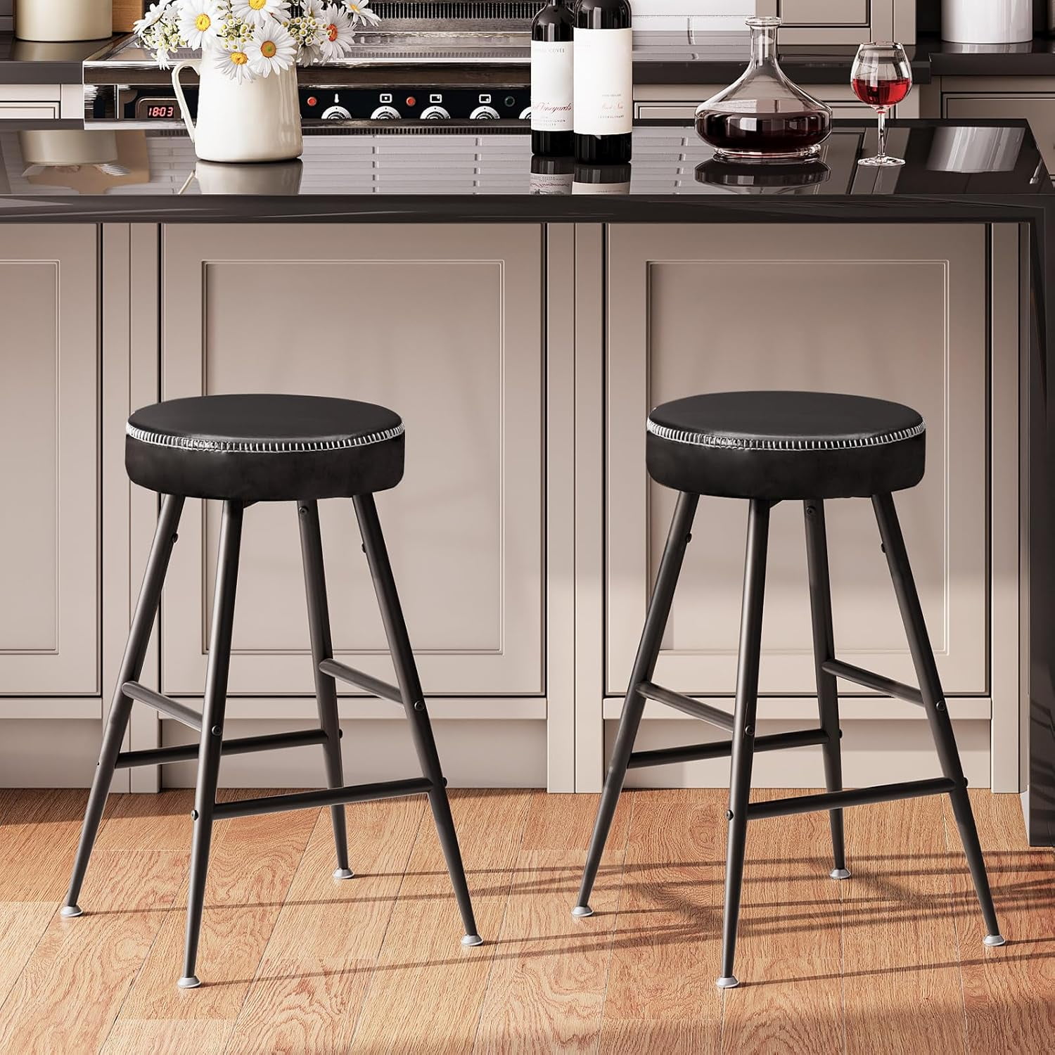 Bar Stools, Bar Stools Set of 2, Counter Height Bar Stools, PU Leather