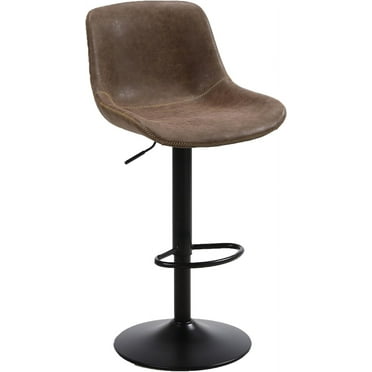 Bar Stools, Swivel Counter Height Barstools with Back, Adjustable Modern Bar Chairs, Tall Armless PU Leather Kitchen Island Stool (Brown, Set of 1)
