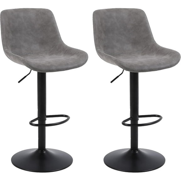 Bar Stools, Swivel Counter Height Barstools with Back, Adjustable Modern Bar Chairs, Tall Armless PU Leather Kitchen Island Stool (Grey, Set of 2)