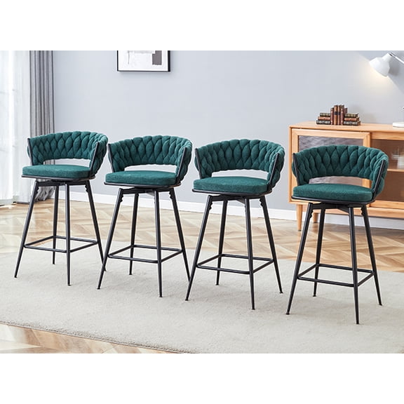 Bar Stools Swivel Set of 4 Counter Height Metal Modern Tall Chairs with Back Armrest Footrest for Bar Kitchen Island Counter Dining Party Home