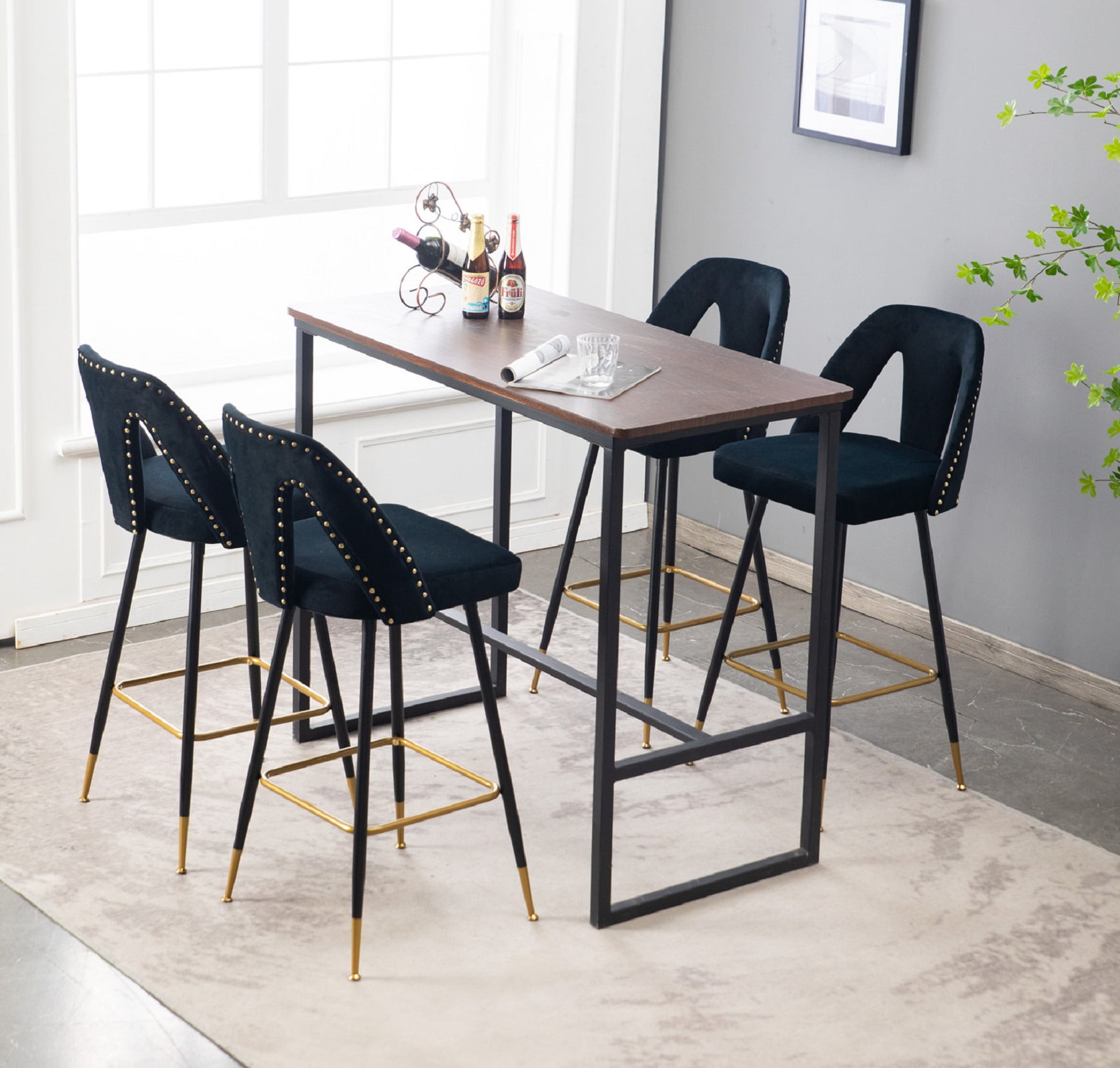 Bar Stools Velvet Upholstered Barstools with Back Bar Chairs 30 inch