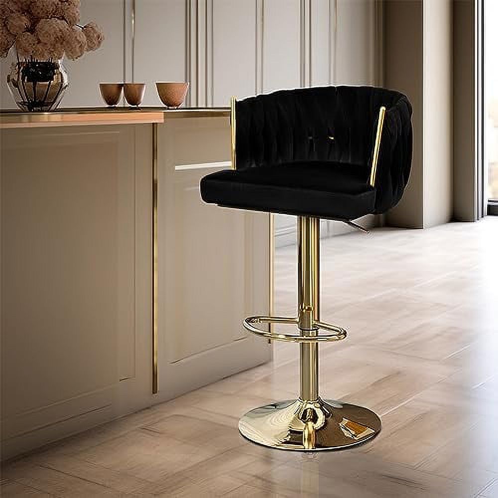 Bar Stools Velvet Woven Back 360° Swivel Adjustable Height Upholstered