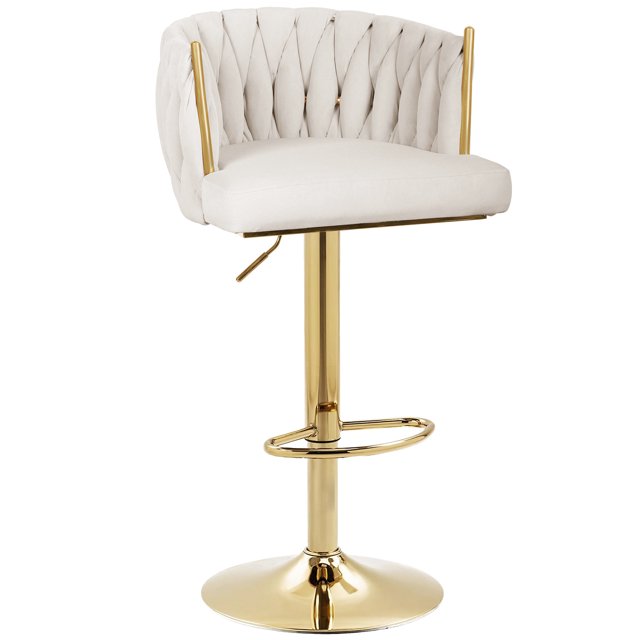 Bar Stools Velvet Woven Back Swivel Adjustable Height Barstools with