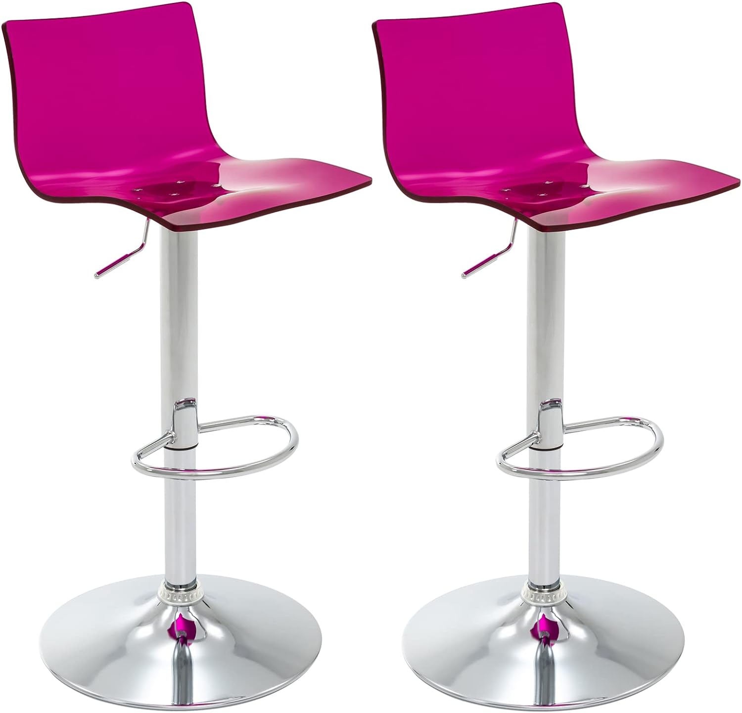 Bar Stools With Back, Set Of 2, Transparent Adjustable Swivel Airlift