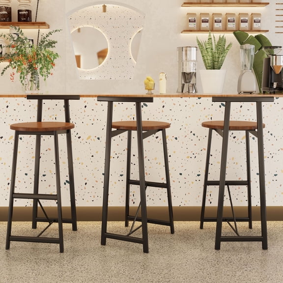 Bar Stools for Kitchen and Dining Room Set of 3 with Comfortable Backrest and Durable Metal Frame Design，Walnut Brown