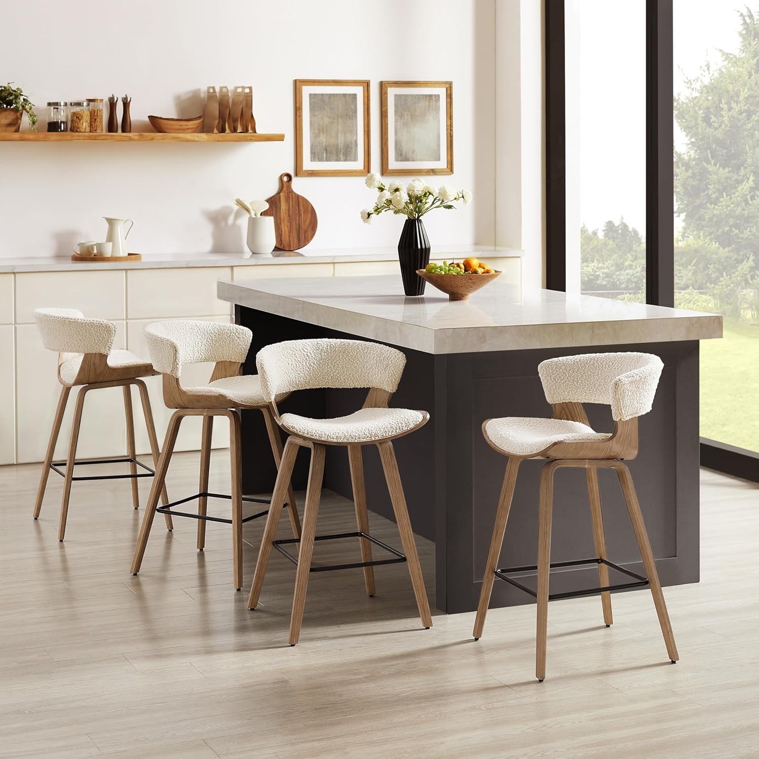 Costway 2-Piece Counter Height Bar Stools 24'' Upholstered Rubber Wood Dining Chairs With High Back