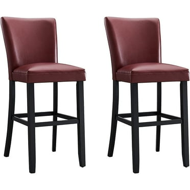 Bar Stools with Back Set of 2, Faux Leather Counter Height Bar Stools Red