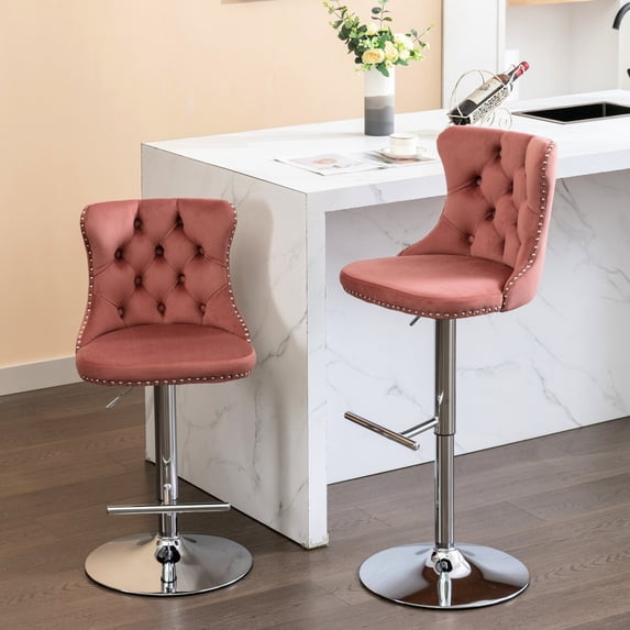 Bar Stools with Backs | Adjustable 25 - 33 Inches, Swivel for Dining | Velvet Main Material with Cupreous Nailheads | Fixes Back Support Problems