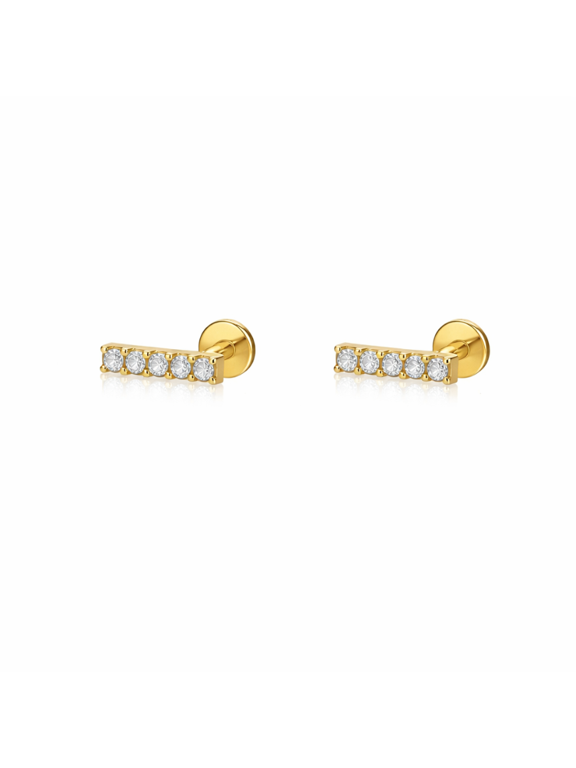 Bar Stud Earrings - Gold Plated Titanium Flat Back Studs