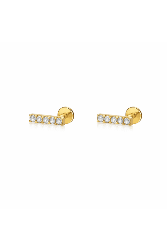 Bar Stud Earrings - Gold Plated Titanium Flat Back Studs
