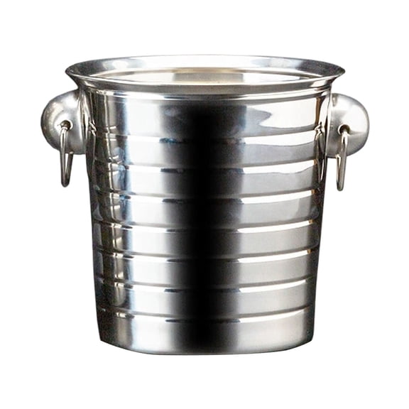 Bar-Style Stainless Steel Ice Bucket, Oimcto Wine & Beer Chiller with Handles, Ridged Exterior, Double-Walled, Condensation-Free, for Bar, Party, Wedding, Home Use, Silver