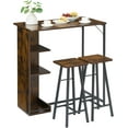 thumbnail image 1 of Bar Table and 2 Chairs Set, 3 Piece Dining Table Set with 3 Tier Storage Shelves, Wood Counter Height Bar Table and Stools Set, Pub Table Set for Apartment, Living Room, Kitchen, Retro Color, 1 of 9