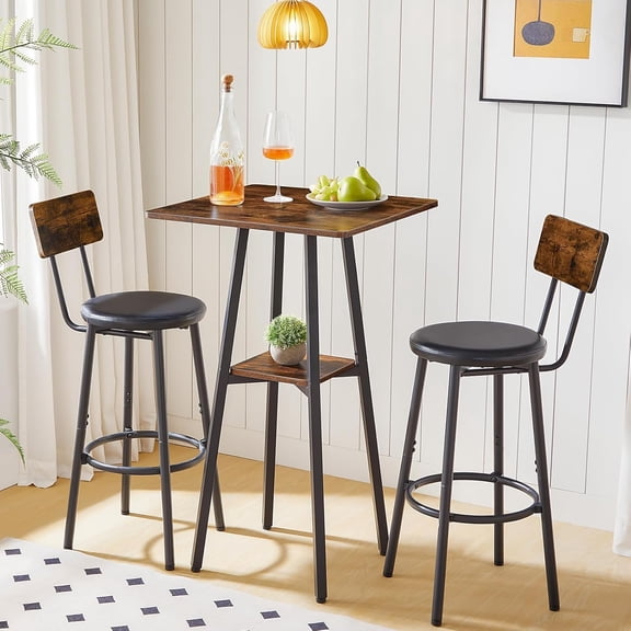 Bar Table, 2-Tier High Top Pub Table, Counter Height Table with Storage, Small Kitchen Dining Table, 36.6" High Bar Table for Living Room Party, Easy to Assemble, Rustic Brown BF51BT01