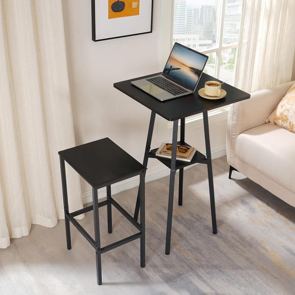 Bar Table, 2-Tier High Top Pub Table with Storage for Living Room Party
