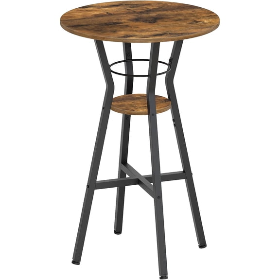 Bar Table, 2-Tier Round High Top Table, Pub Table, Home Bar Counter Height Tables, Bistro Tables, for Kitchen, Living Room, Meeting Room, Pub, Rustic Brown and Black