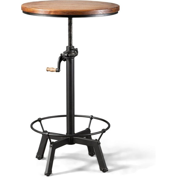 Bar Table 33.47-39.37inch Height Adjustable Swivel Wooden Top Vintage Breakfast Dining Table Farmhouse Cocktail Bistro Pub Table